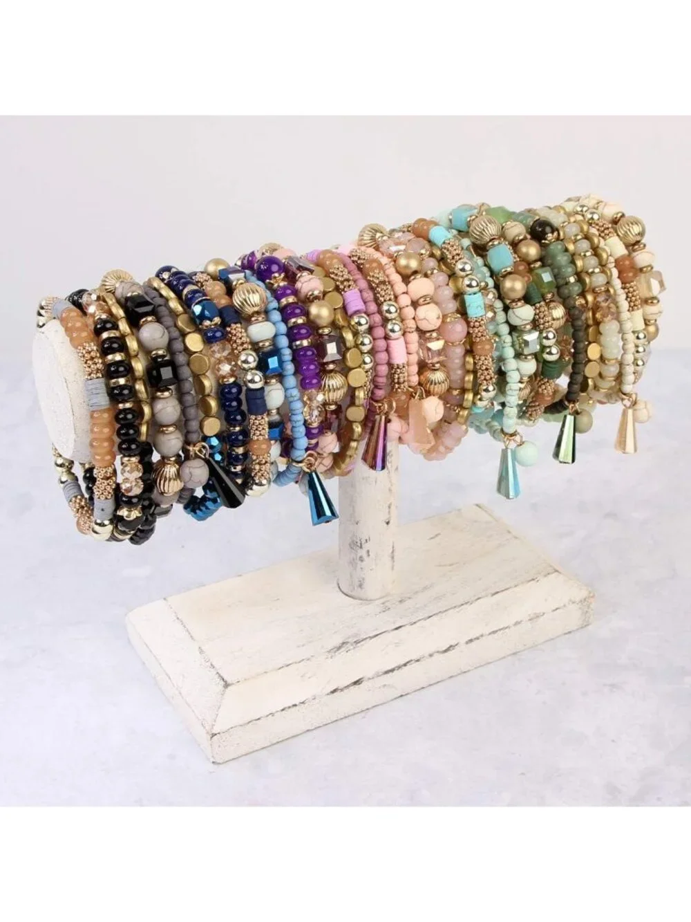 Bohemian Multi-Layer Beaded Statement Bracelets - Stackable Stretch Bangles with